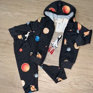 Space-Themed Charcoal Hoodie and Pants Set
